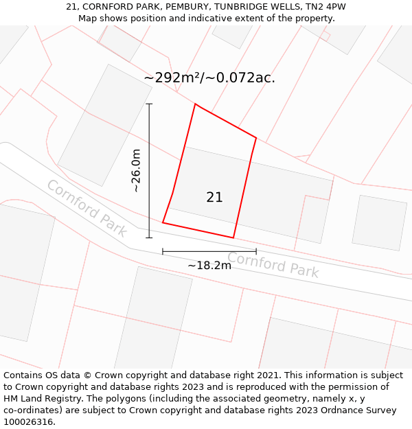 21, CORNFORD PARK, PEMBURY, TUNBRIDGE WELLS, TN2 4PW: Plot and title map