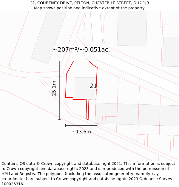 21, COURTNEY DRIVE, PELTON, CHESTER LE STREET, DH2 1JB: Plot and title map