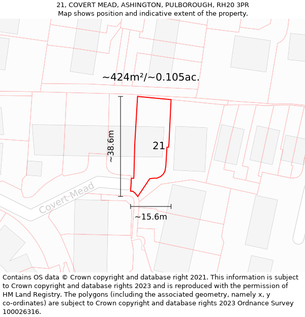 21, COVERT MEAD, ASHINGTON, PULBOROUGH, RH20 3PR: Plot and title map