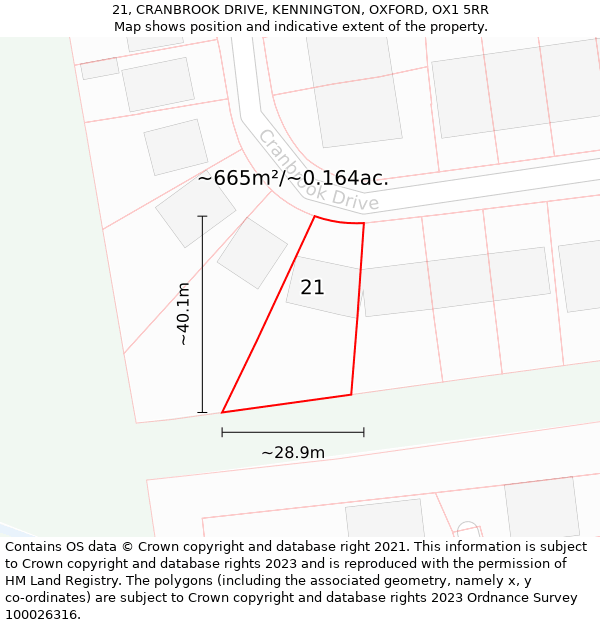 21, CRANBROOK DRIVE, KENNINGTON, OXFORD, OX1 5RR: Plot and title map