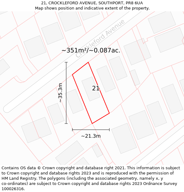 21, CROCKLEFORD AVENUE, SOUTHPORT, PR8 6UA: Plot and title map