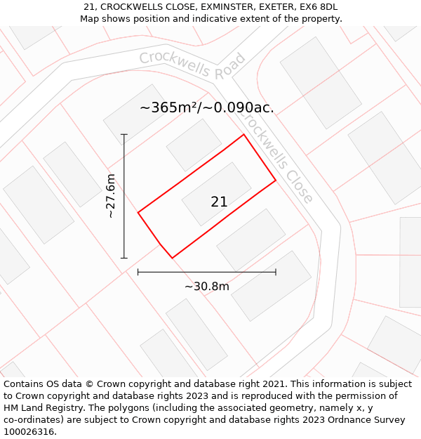 21, CROCKWELLS CLOSE, EXMINSTER, EXETER, EX6 8DL: Plot and title map