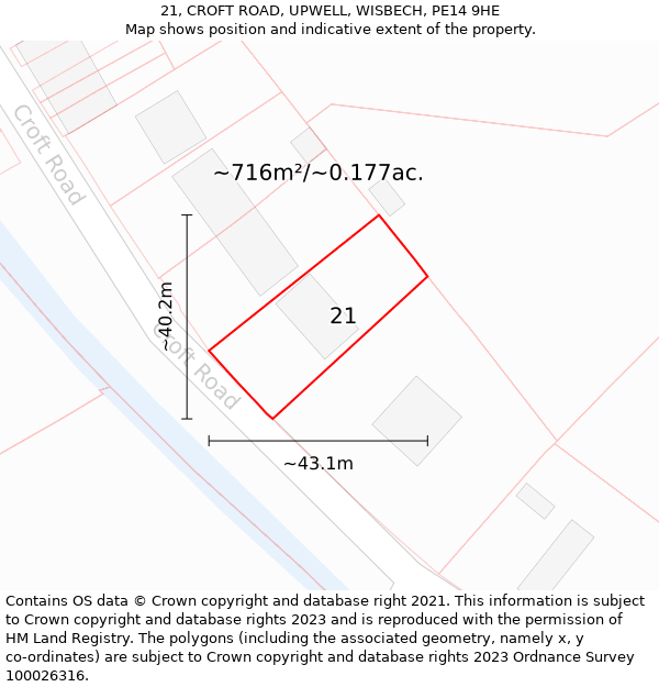 21, CROFT ROAD, UPWELL, WISBECH, PE14 9HE: Plot and title map