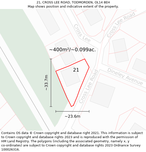 21, CROSS LEE ROAD, TODMORDEN, OL14 8EH: Plot and title map