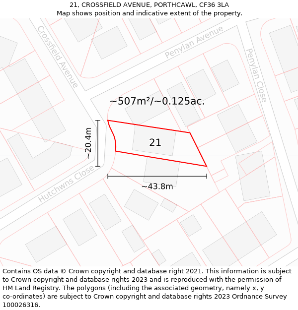 21, CROSSFIELD AVENUE, PORTHCAWL, CF36 3LA: Plot and title map