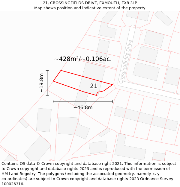 21, CROSSINGFIELDS DRIVE, EXMOUTH, EX8 3LP: Plot and title map