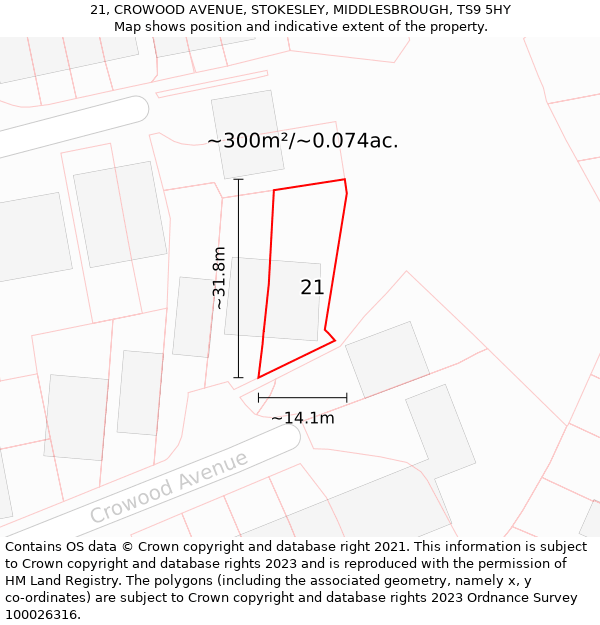 21, CROWOOD AVENUE, STOKESLEY, MIDDLESBROUGH, TS9 5HY: Plot and title map