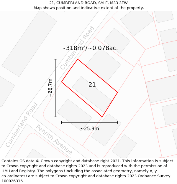 21, CUMBERLAND ROAD, SALE, M33 3EW: Plot and title map