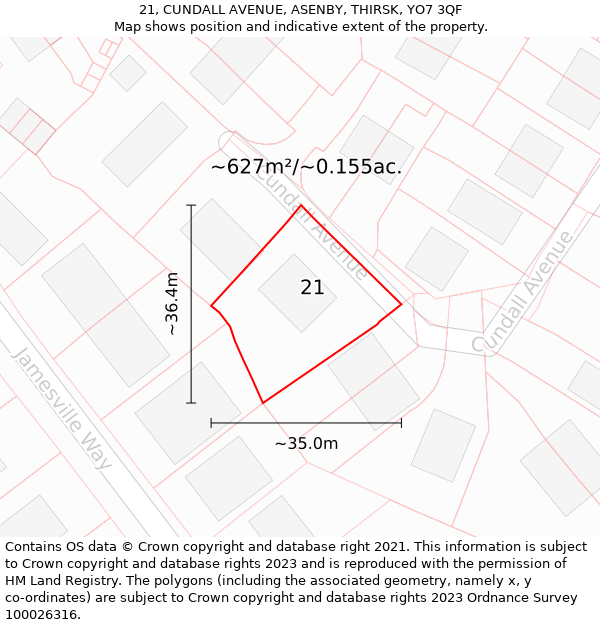 21, CUNDALL AVENUE, ASENBY, THIRSK, YO7 3QF: Plot and title map