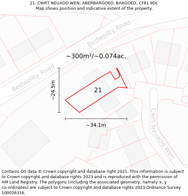 21, CWRT NEUADD WEN, ABERBARGOED, BARGOED, CF81 9DL: Plot and title map