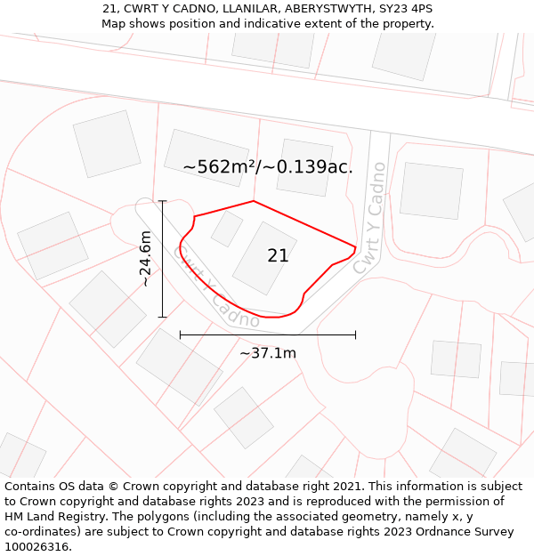 21, CWRT Y CADNO, LLANILAR, ABERYSTWYTH, SY23 4PS: Plot and title map