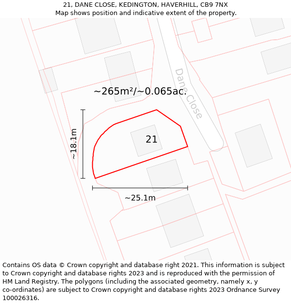 21, DANE CLOSE, KEDINGTON, HAVERHILL, CB9 7NX: Plot and title map