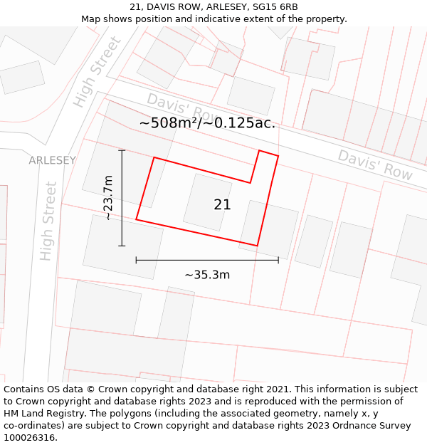 21, DAVIS ROW, ARLESEY, SG15 6RB: Plot and title map