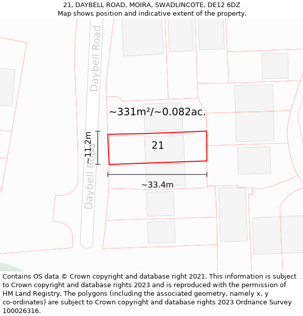 21, DAYBELL ROAD, MOIRA, SWADLINCOTE, DE12 6DZ: Plot and title map