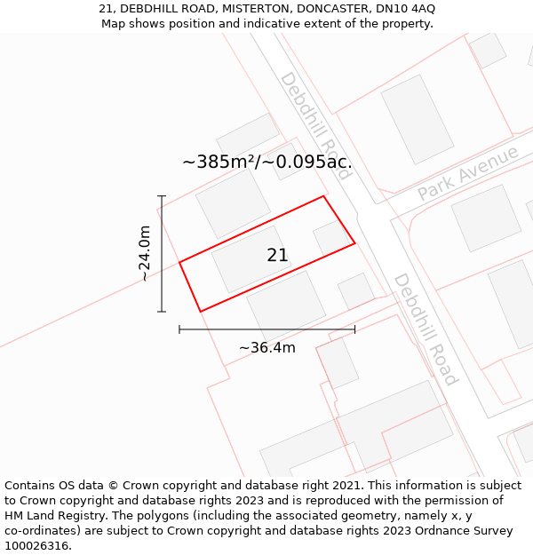 21, DEBDHILL ROAD, MISTERTON, DONCASTER, DN10 4AQ: Plot and title map