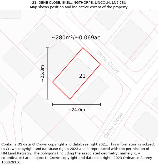 21, DENE CLOSE, SKELLINGTHORPE, LINCOLN, LN6 5SU: Plot and title map