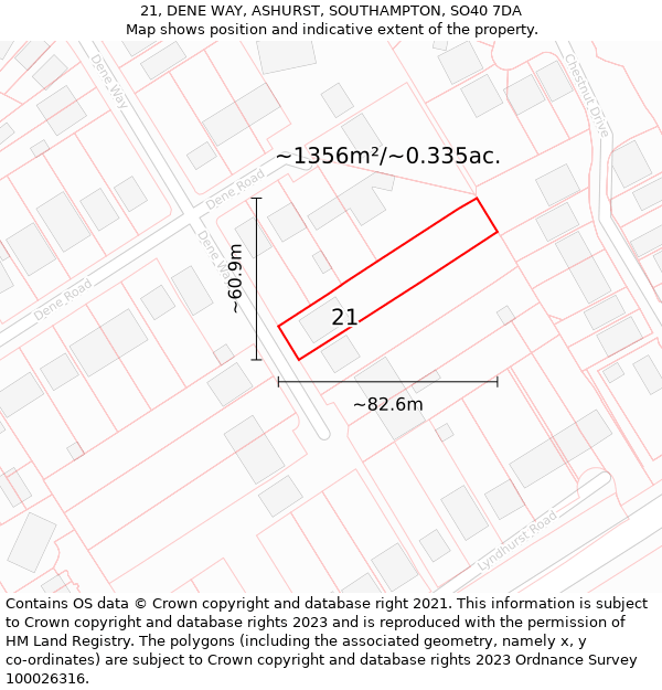 21, DENE WAY, ASHURST, SOUTHAMPTON, SO40 7DA: Plot and title map