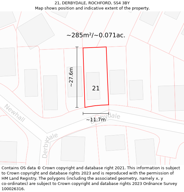 21, DERBYDALE, ROCHFORD, SS4 3BY: Plot and title map