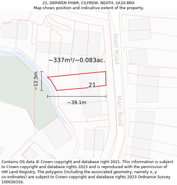 21, DERWEN FAWR, CILFREW, NEATH, SA10 8NX: Plot and title map