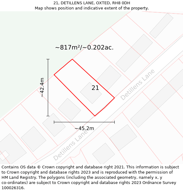 21, DETILLENS LANE, OXTED, RH8 0DH: Plot and title map