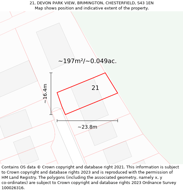 21, DEVON PARK VIEW, BRIMINGTON, CHESTERFIELD, S43 1EN: Plot and title map
