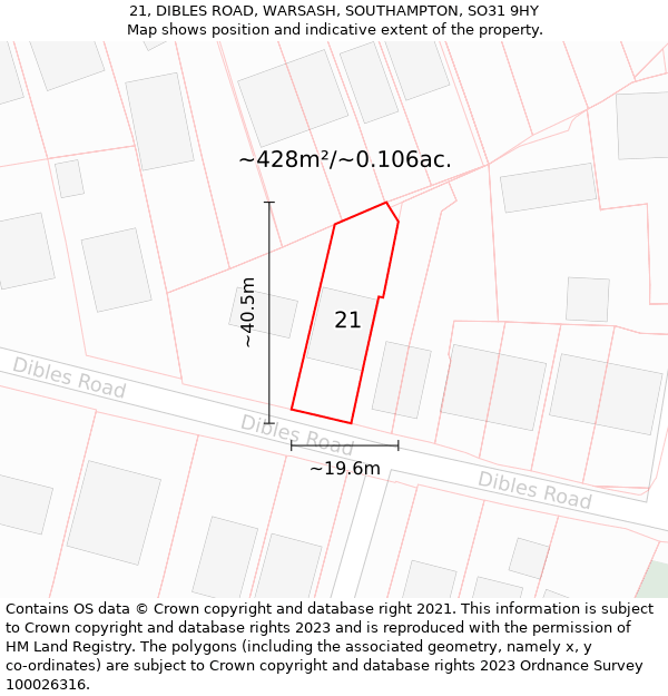 21, DIBLES ROAD, WARSASH, SOUTHAMPTON, SO31 9HY: Plot and title map