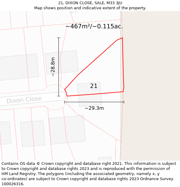 21, DIXON CLOSE, SALE, M33 3JU: Plot and title map