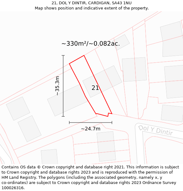 21, DOL Y DINTIR, CARDIGAN, SA43 1NU: Plot and title map