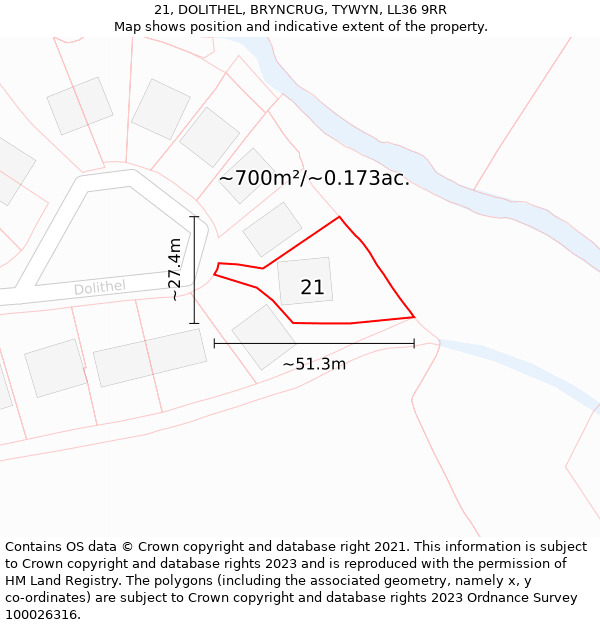 21, DOLITHEL, BRYNCRUG, TYWYN, LL36 9RR: Plot and title map