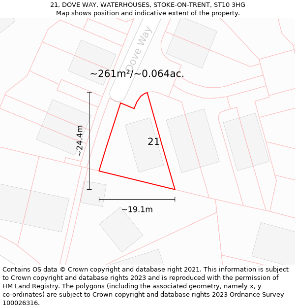 21, DOVE WAY, WATERHOUSES, STOKE-ON-TRENT, ST10 3HG: Plot and title map