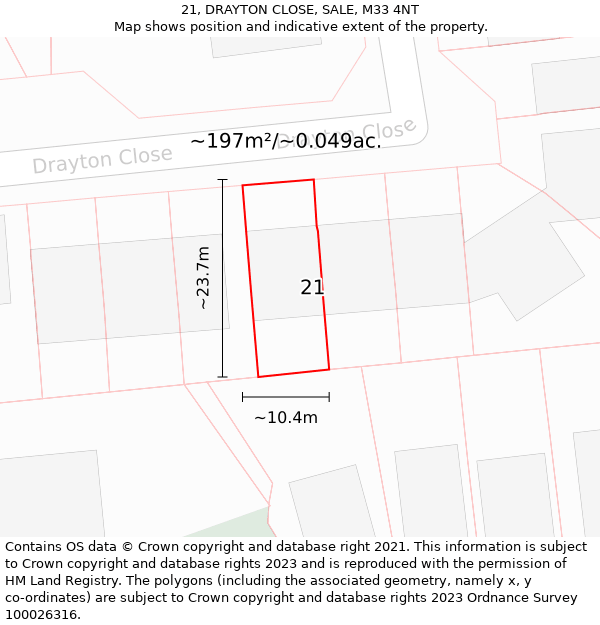 21, DRAYTON CLOSE, SALE, M33 4NT: Plot and title map