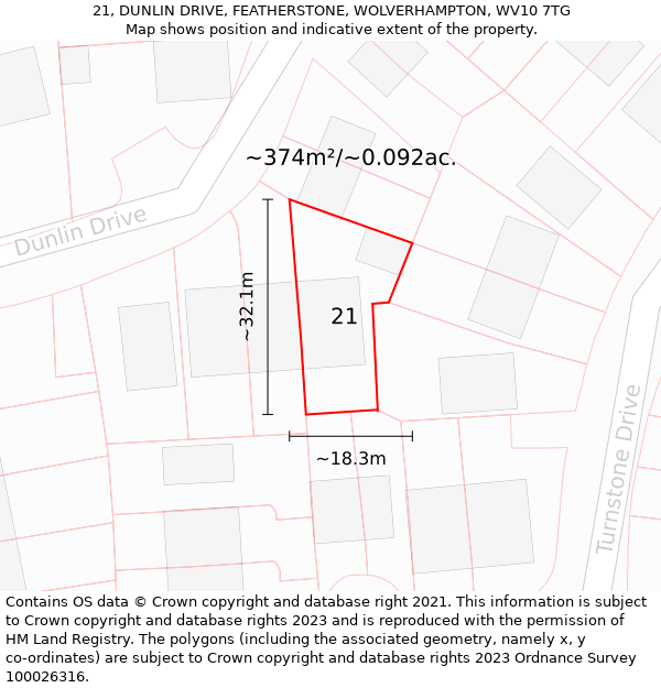 21, DUNLIN DRIVE, FEATHERSTONE, WOLVERHAMPTON, WV10 7TG: Plot and title map