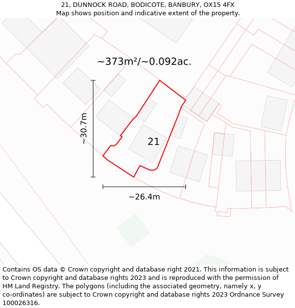 21, DUNNOCK ROAD, BODICOTE, BANBURY, OX15 4FX: Plot and title map