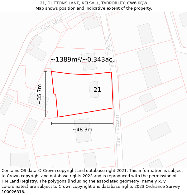 21, DUTTONS LANE, KELSALL, TARPORLEY, CW6 0QW: Plot and title map