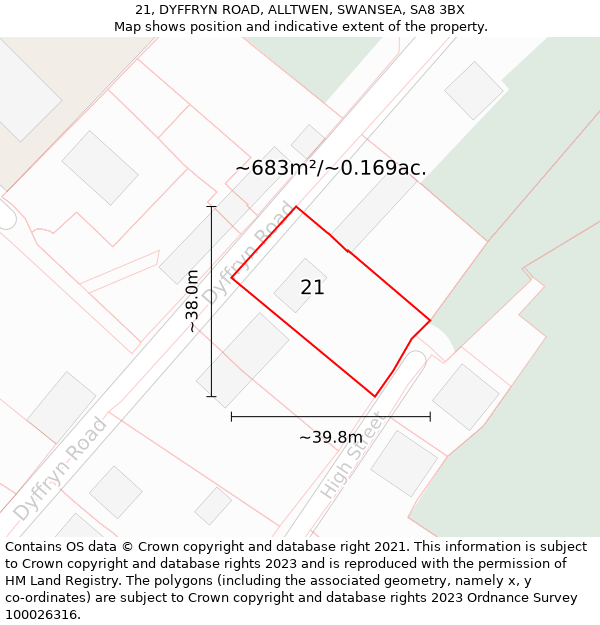 21, DYFFRYN ROAD, ALLTWEN, SWANSEA, SA8 3BX: Plot and title map