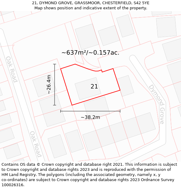 21, DYMOND GROVE, GRASSMOOR, CHESTERFIELD, S42 5YE: Plot and title map