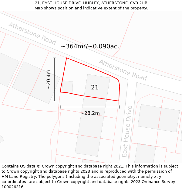 21, EAST HOUSE DRIVE, HURLEY, ATHERSTONE, CV9 2HB: Plot and title map