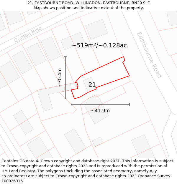21, EASTBOURNE ROAD, WILLINGDON, EASTBOURNE, BN20 9LE: Plot and title map