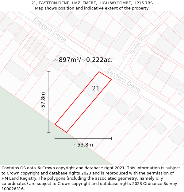 21, EASTERN DENE, HAZLEMERE, HIGH WYCOMBE, HP15 7BS: Plot and title map