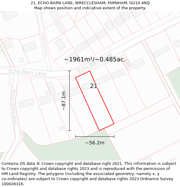 21, ECHO BARN LANE, WRECCLESHAM, FARNHAM, GU10 4NQ: Plot and title map