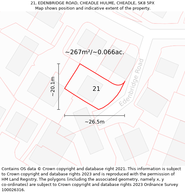 21, EDENBRIDGE ROAD, CHEADLE HULME, CHEADLE, SK8 5PX: Plot and title map