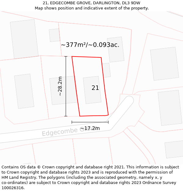 21, EDGECOMBE GROVE, DARLINGTON, DL3 9DW: Plot and title map