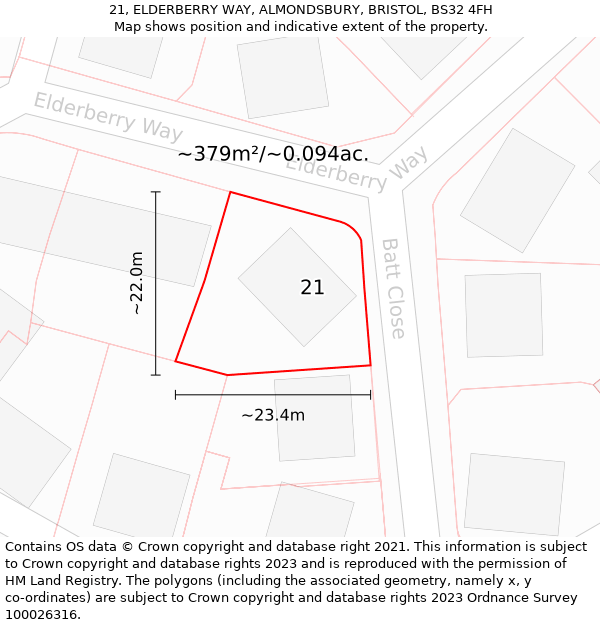 21, ELDERBERRY WAY, ALMONDSBURY, BRISTOL, BS32 4FH: Plot and title map