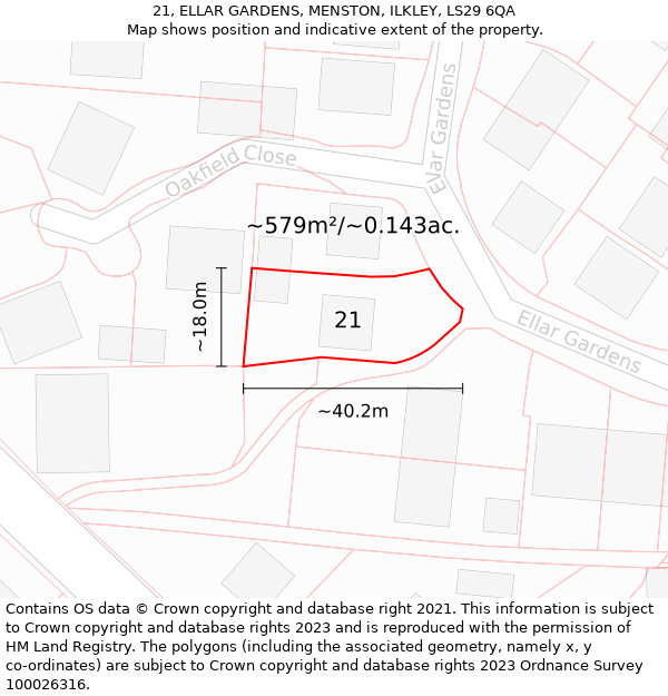 21, ELLAR GARDENS, MENSTON, ILKLEY, LS29 6QA: Plot and title map