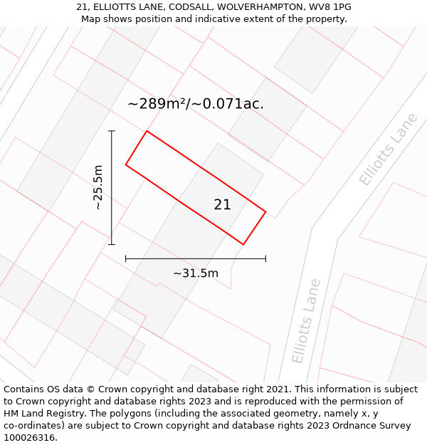 21, ELLIOTTS LANE, CODSALL, WOLVERHAMPTON, WV8 1PG: Plot and title map