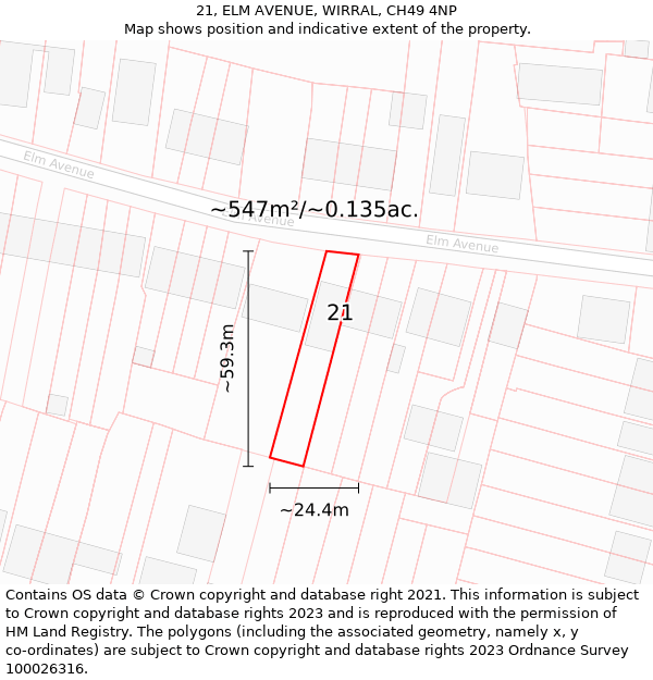 21, ELM AVENUE, WIRRAL, CH49 4NP: Plot and title map