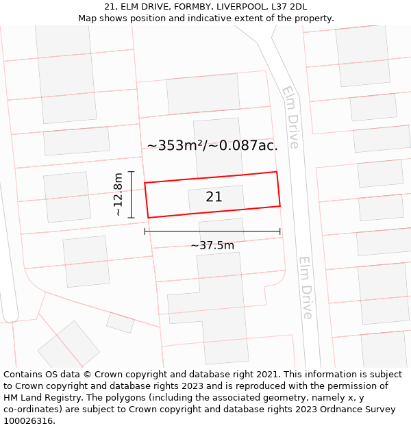 21, ELM DRIVE, FORMBY, LIVERPOOL, L37 2DL: Plot and title map