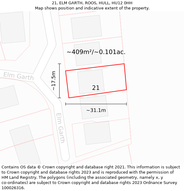 21, ELM GARTH, ROOS, HULL, HU12 0HH: Plot and title map