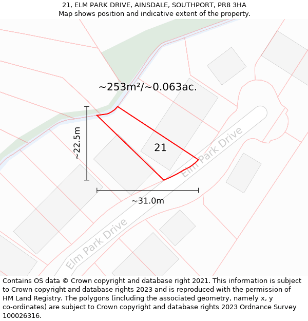 21, ELM PARK DRIVE, AINSDALE, SOUTHPORT, PR8 3HA: Plot and title map