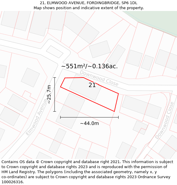 21, ELMWOOD AVENUE, FORDINGBRIDGE, SP6 1DL: Plot and title map
